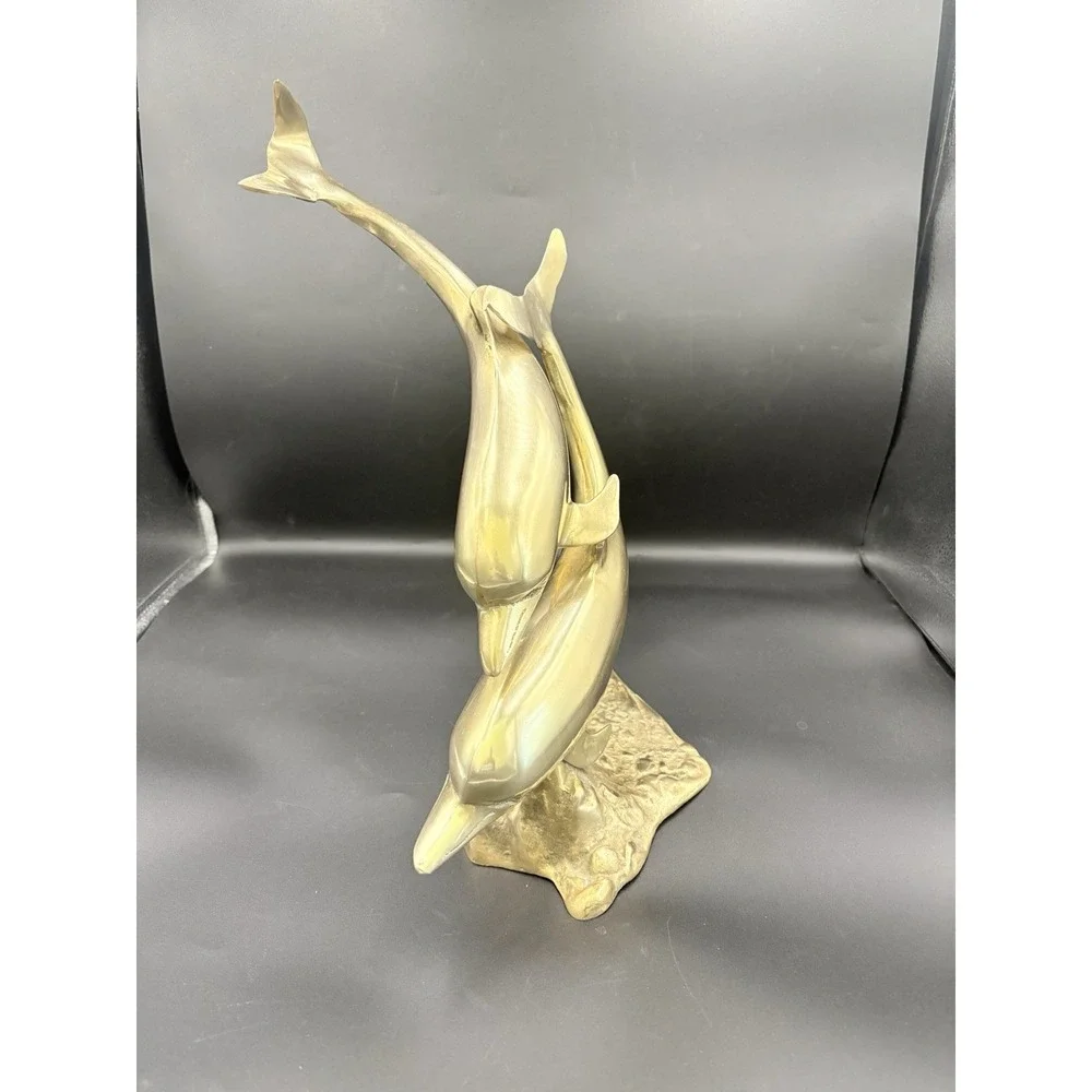 MCM Large Brass Two Dolphins Swimming Sculpture, 15